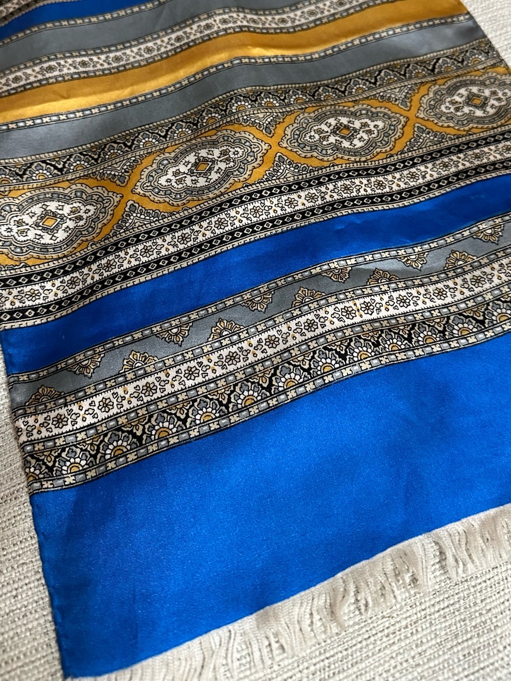 Echo Vintage Blue Print Striped Silk 42” scarf
